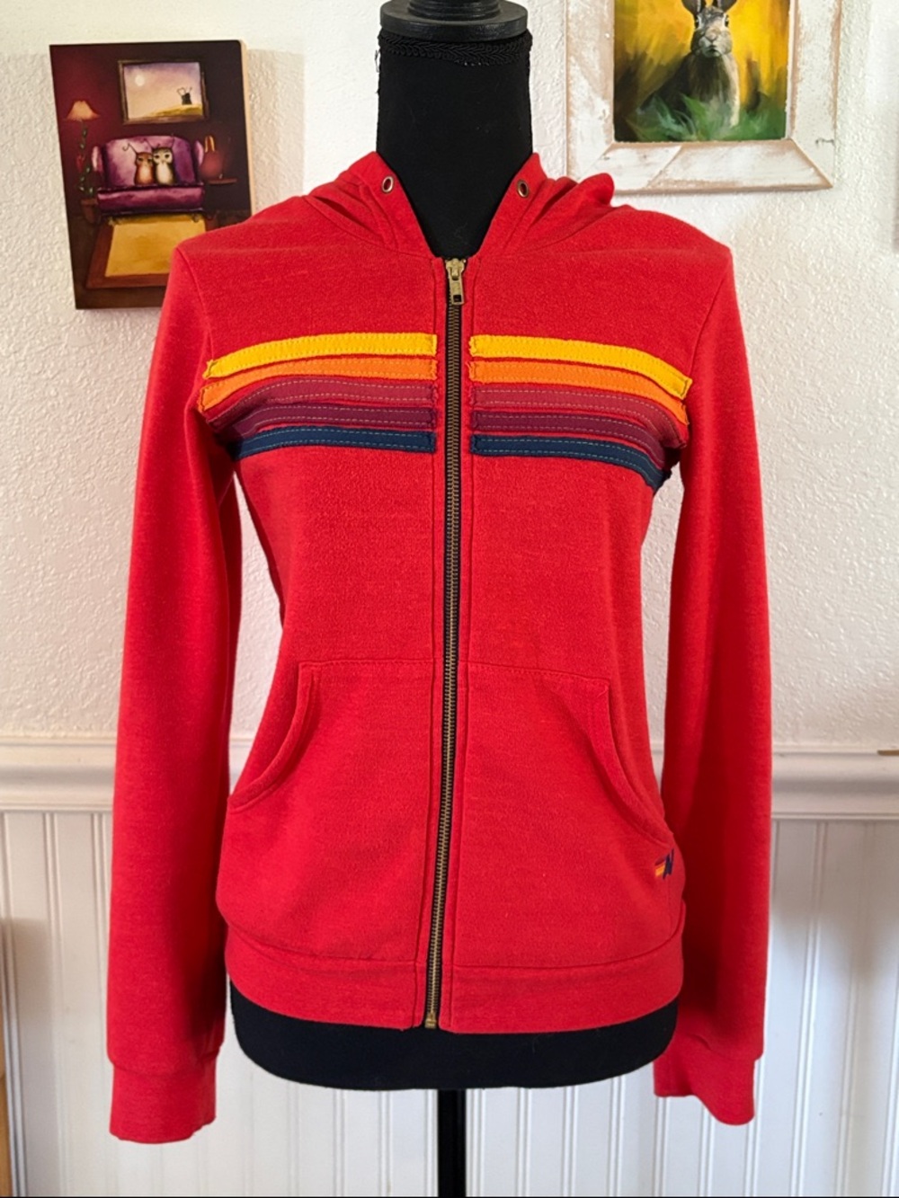 Aviator Nation Red 5 Stripe Hoodie Youth 14 (fits XS) EUC